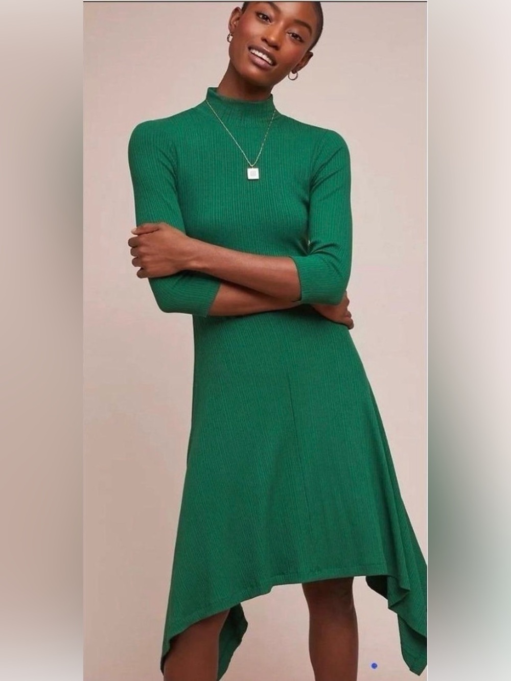 NWT Anthropologie Heart Of Building 18 Ribbed Knit Dress Green Size Large